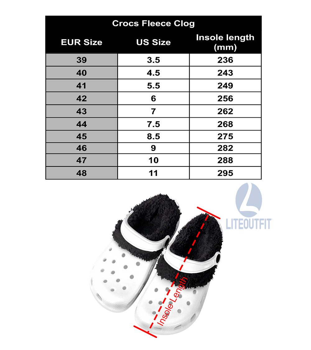 Fleece Crocs Size Chart: